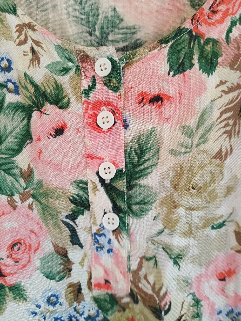 Vintage Garden Dress Floral Button-Front Midi Front Pocket Pink Green Soft Flowy - Picture 5 of 11